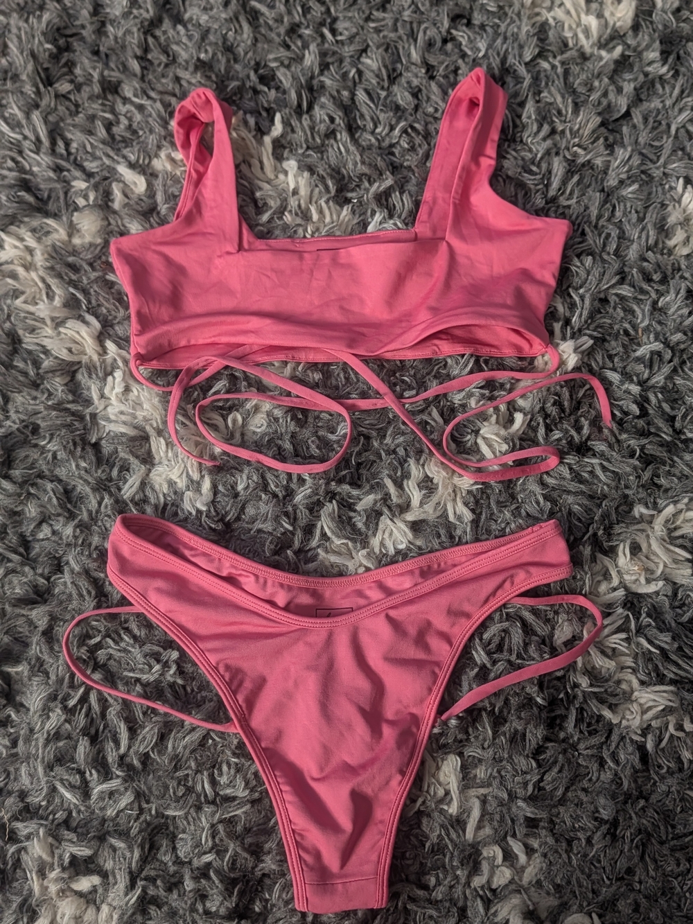 Oh Polly Hot Pink Square Neck Tie Bikini Set